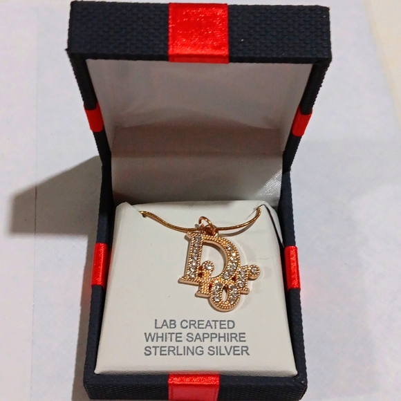 Dior Pendant Lab Created WhiteSapphire Sterling Silver w Box Dust Bag Ribbon NWT - Picture 6 of 8